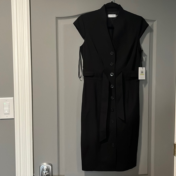 NWT - Calvin Klein Sleeveless Black Dress with full front buttons - size 4 - Picture 1 of 6
